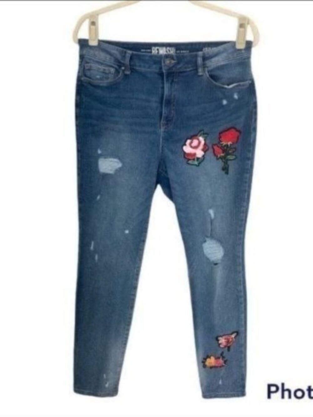 Rewash Juniors High Rise Skinny Jeans - Blue Floral Embroidery (Size 13/31) - Picture 2 of 9